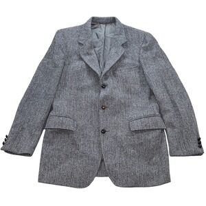 Levys Harris Tweed 100% Scottish Wool Blazer Jacket Mens 43L Herringbone USA